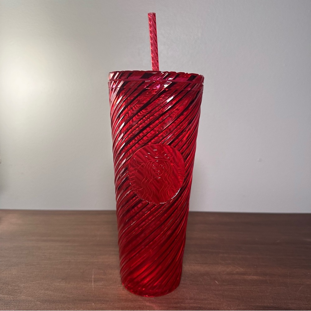 Starbucks Christmas 2024 Red Swirl Stripe Venti Tumbler 24oz Cold Cup Winter